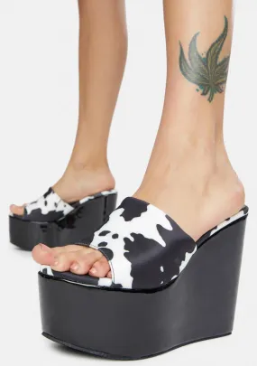 Cow Print Women's Platform Wedges