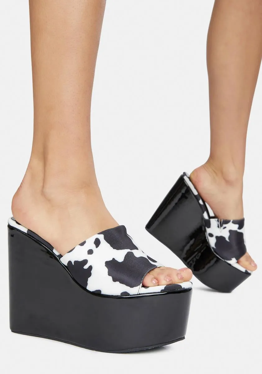 Cow Print Women's Platform Wedges