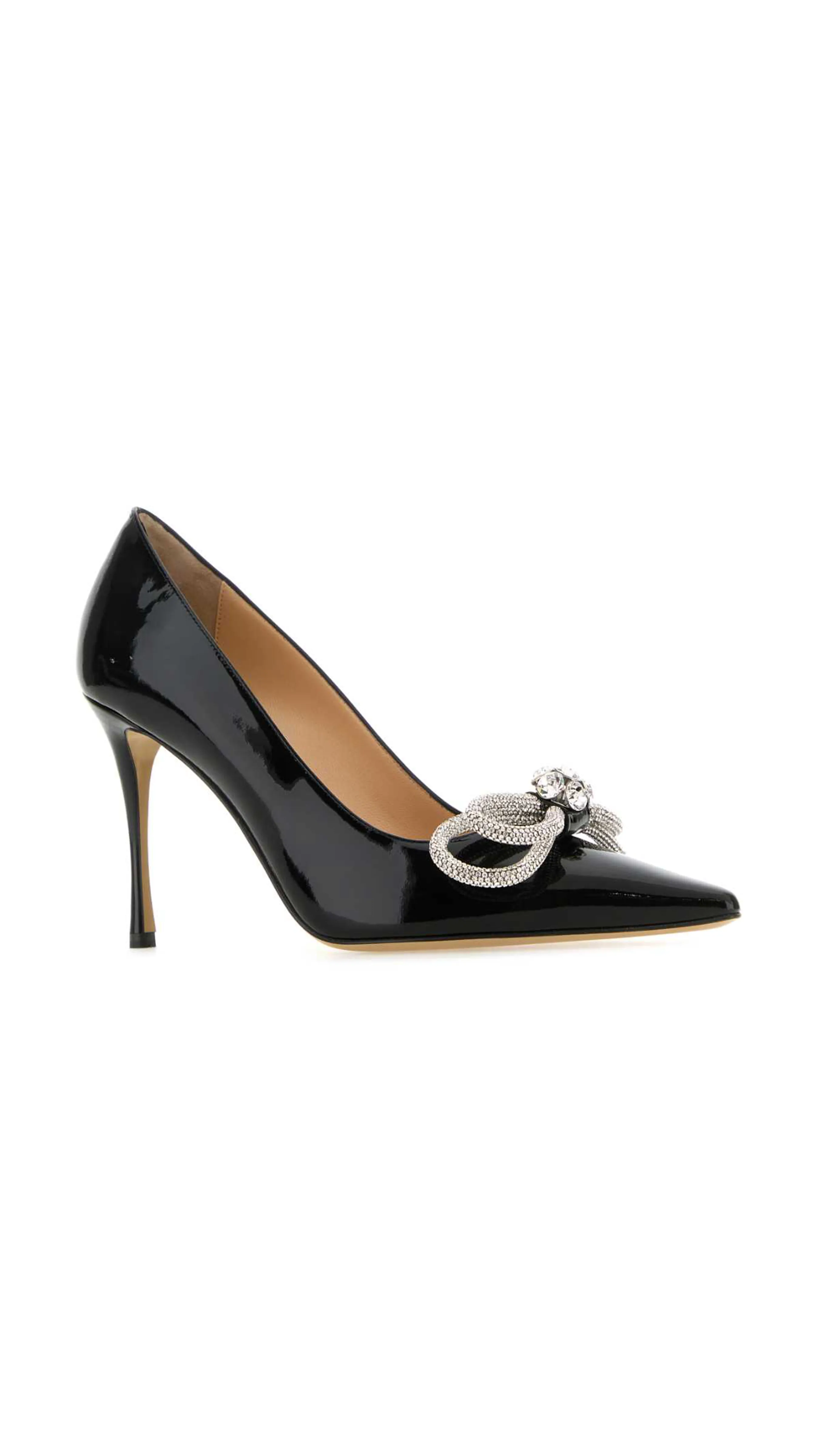 Black Patent Leather Pumps with Double Bow