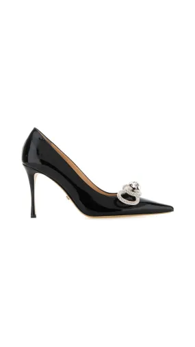 Black Patent Leather Pumps with Double Bow