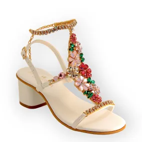 Crystal Flower Sandal With Block Heel Daisy Bouquet.