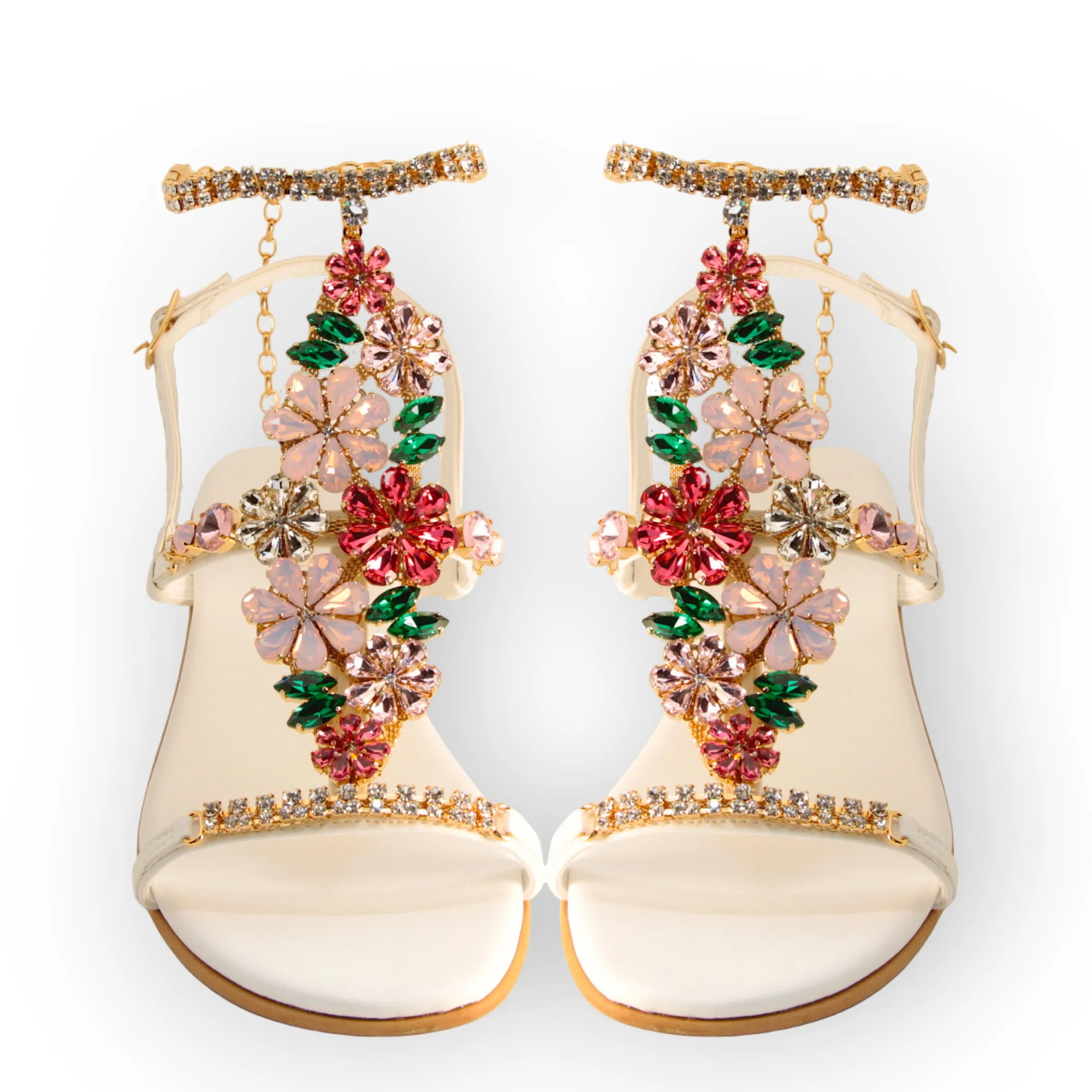 Crystal Flower Sandal With Block Heel Daisy Bouquet.