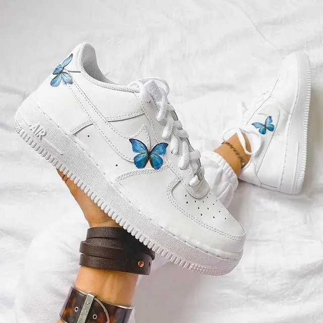 Custom Air Force 1 Blue Butterfly Sneakers 