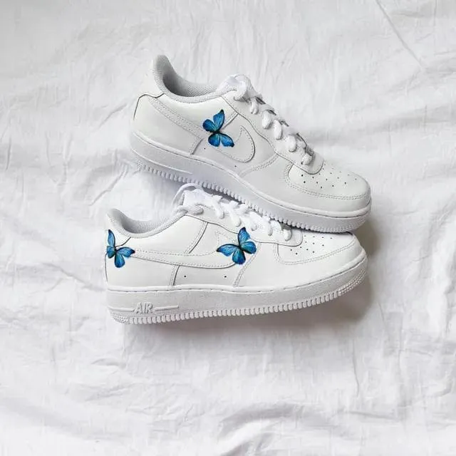 Custom Air Force 1 Blue Butterfly Sneakers 