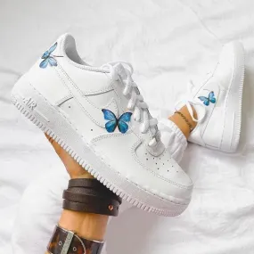 Custom Air Force 1 Blue Butterfly Sneakers 