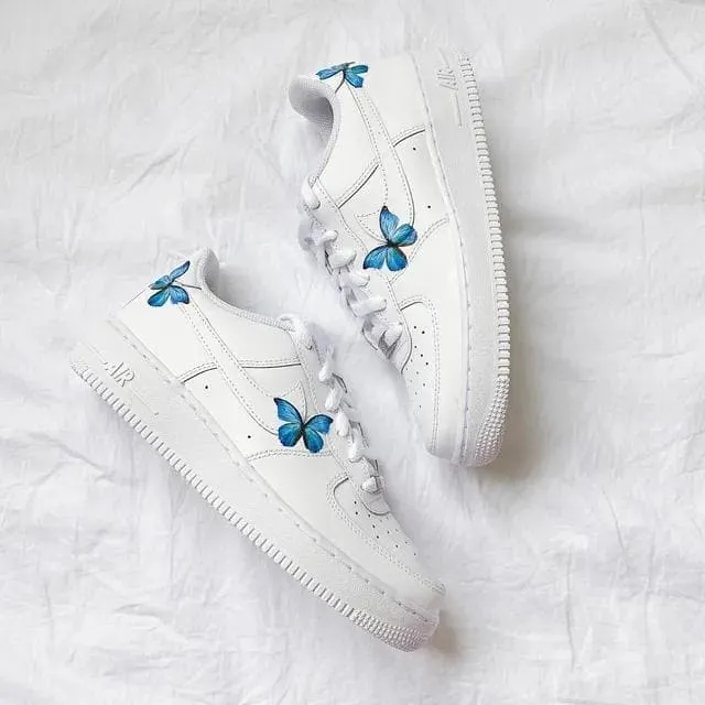 Custom Air Force 1 Blue Butterfly Sneakers 