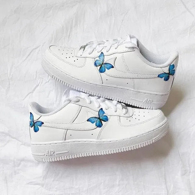 Custom Air Force 1 Blue Butterfly Sneakers 