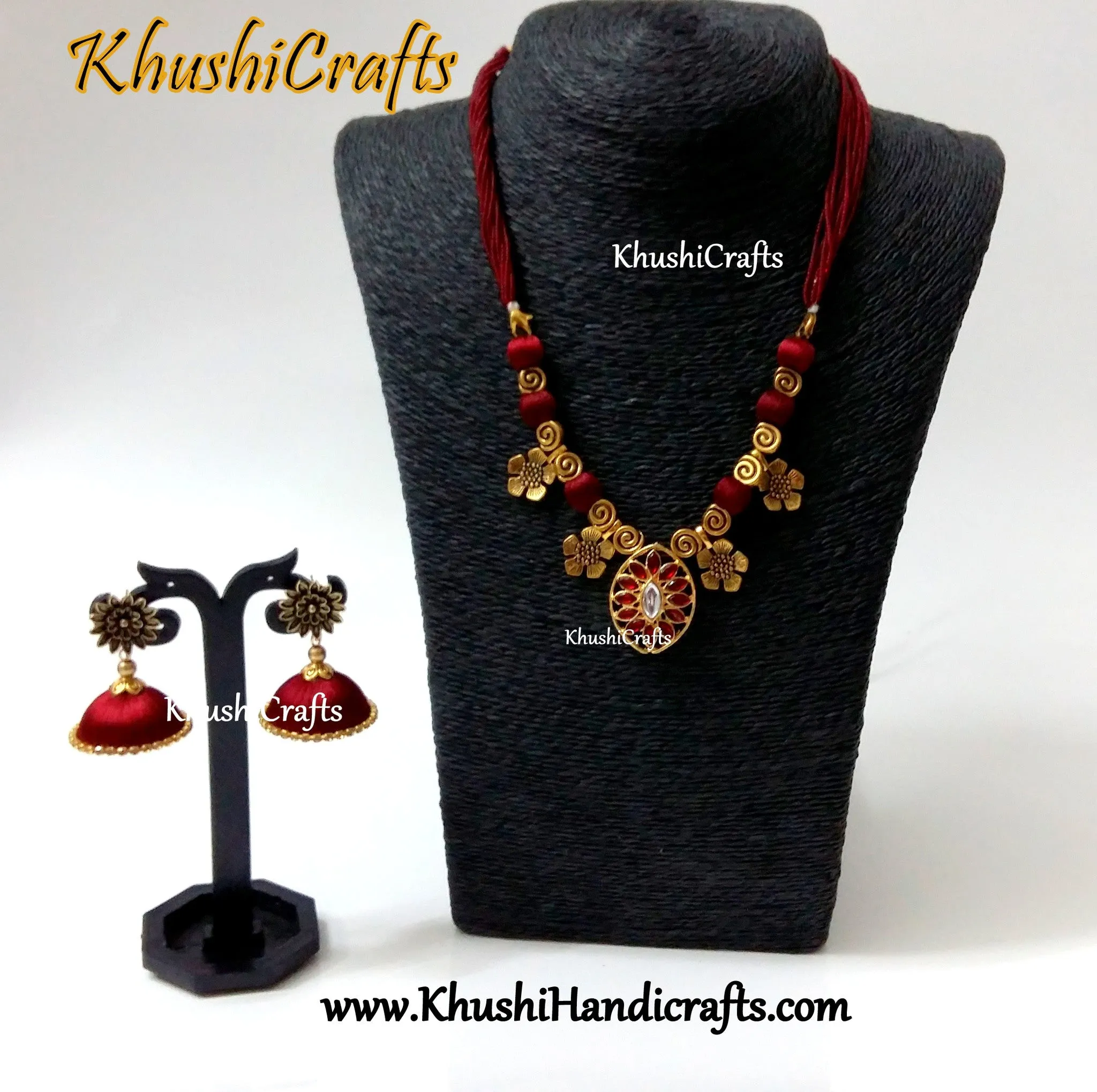 Designer Maroon silk thread Necklace set