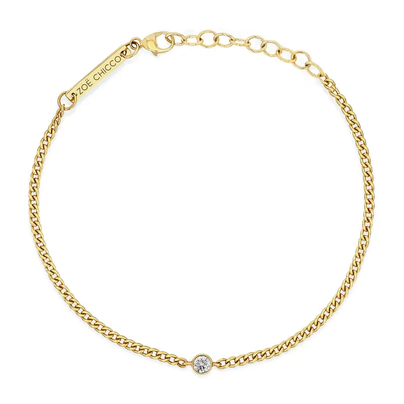 Dainty Diamond Bezel Curb Chain Bracelet