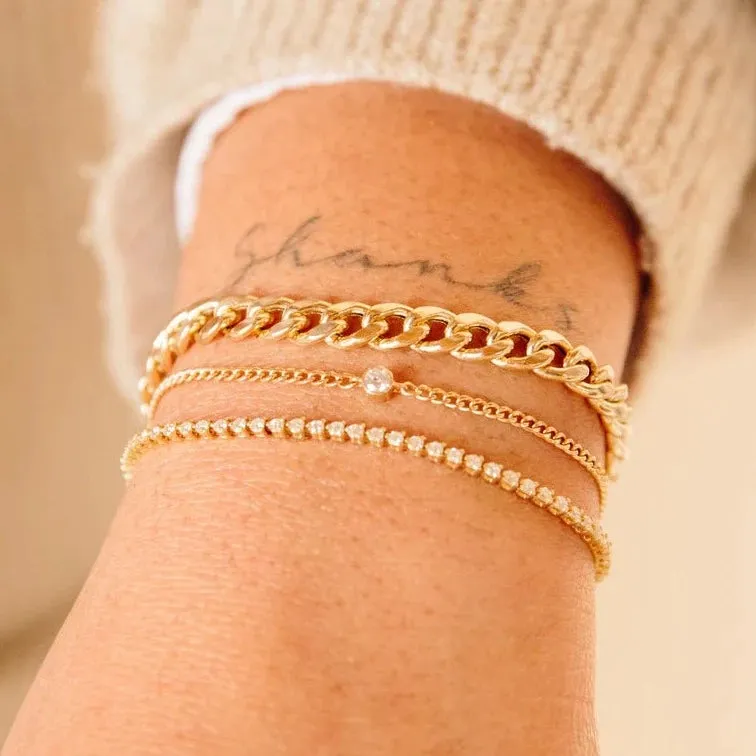 Dainty Diamond Bezel Curb Chain Bracelet