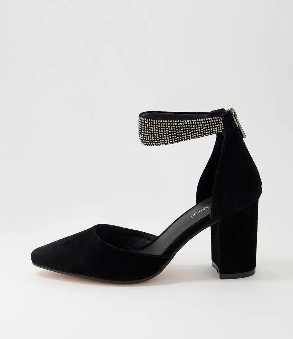 DIANA FERRARI Spark Black Suede Jewels Heels