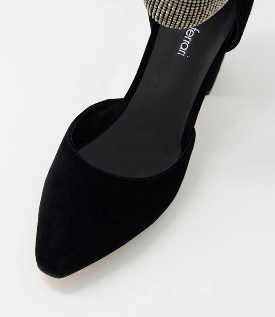 DIANA FERRARI Spark Black Suede Jewels Heels