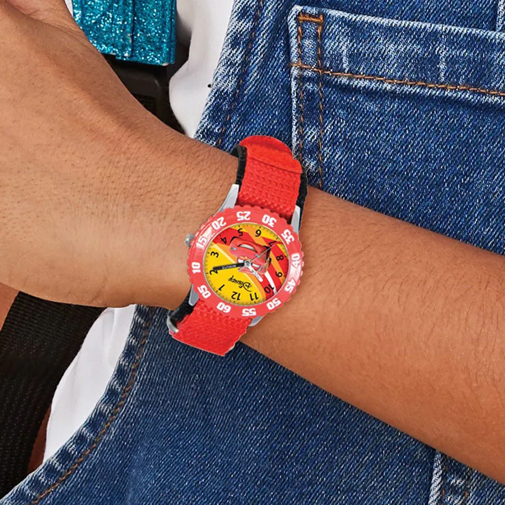 Disney Cars Lightning McQueen Red Velcro Band Time Teaching Watch