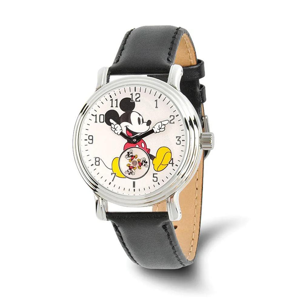 Disney Mickey Mouse Black Strap Watch with Moving Arms - Adult Size