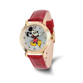 Disney Red Mickey Mouse Watch for Women with Moving Arms - Gold-tone