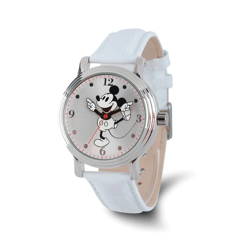 Disney Women's White Strap Mickey Mouse Watch with Moving Arms