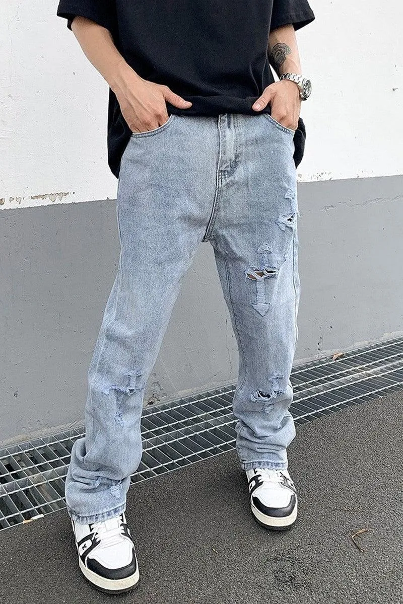 Distressed Cross Straight Jeans