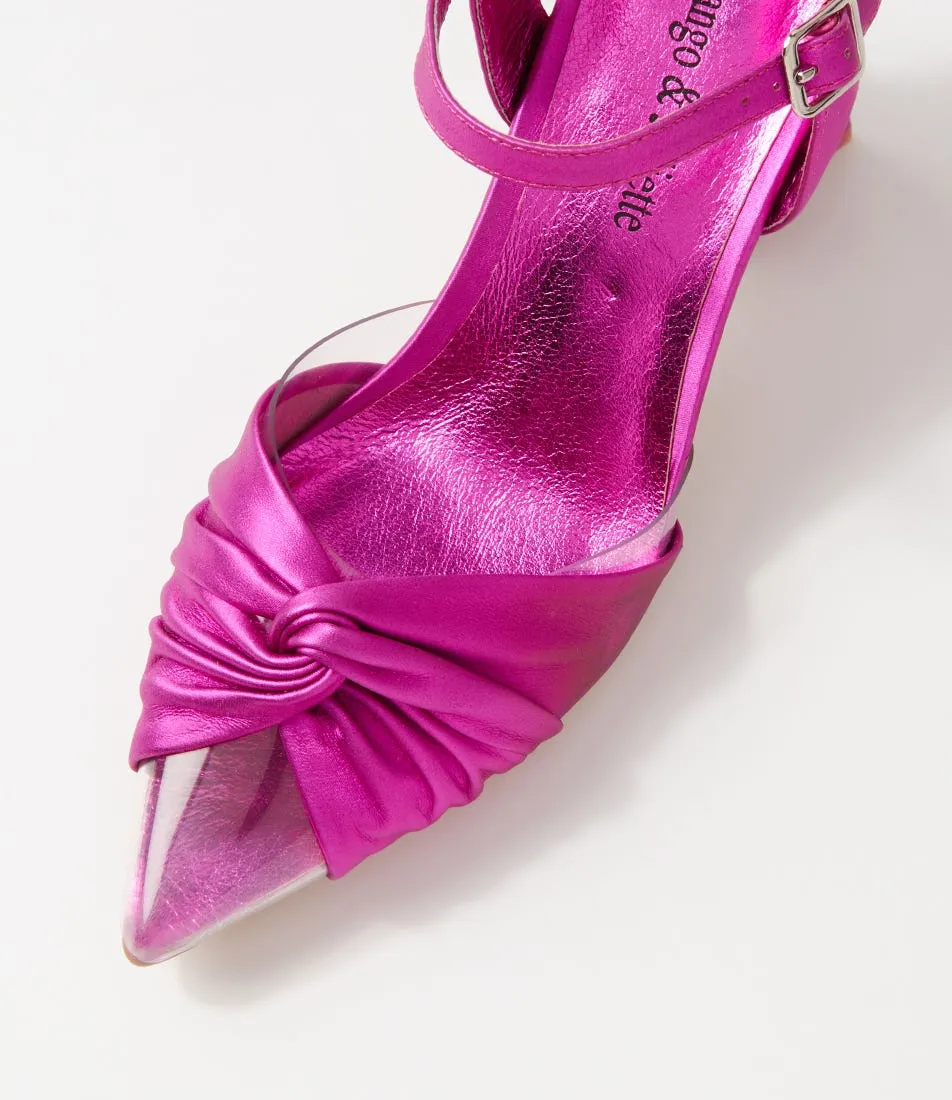 DJANGO & JULIETTE Hivon Clear Fuchsia Satin Vinylite Leather Heels