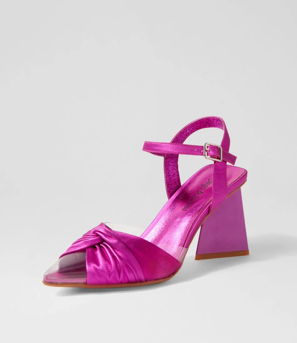 DJANGO & JULIETTE Hivon Clear Fuchsia Satin Vinylite Leather Heels