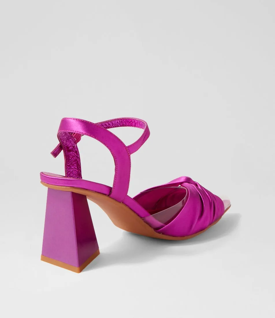 DJANGO & JULIETTE Hivon Clear Fuchsia Satin Vinylite Leather Heels