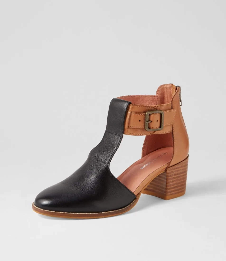 DJANGO & JULIETTE Murvin Black Dark Tan Leather Heels