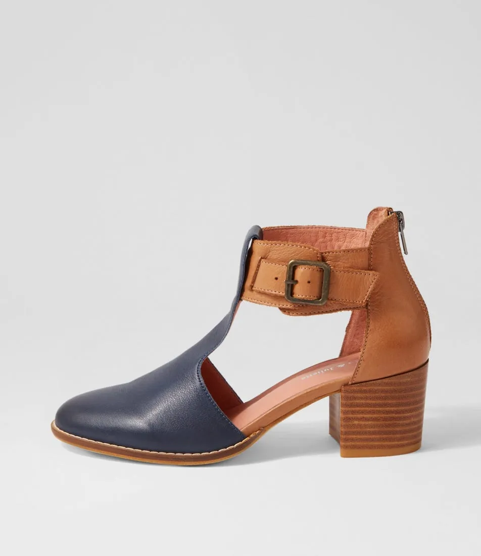 DJANGO & JULIETTE Murvin Navy Dark Tan Leather Heels