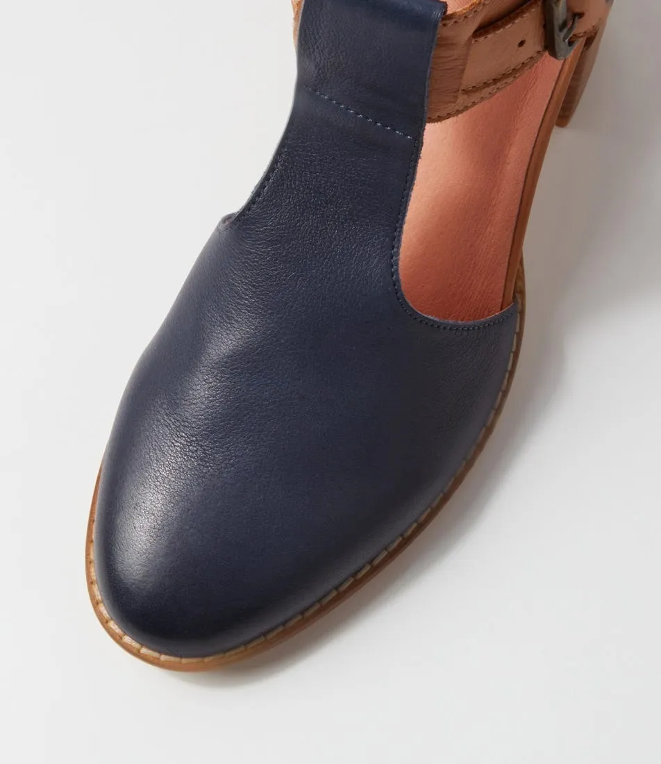 DJANGO & JULIETTE Murvin Navy Dark Tan Leather Heels