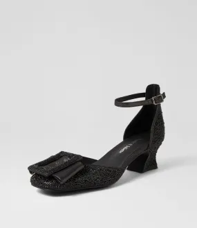 DJANGO & JULIETTE Penna Black Shimmer Leather Jewels Heels