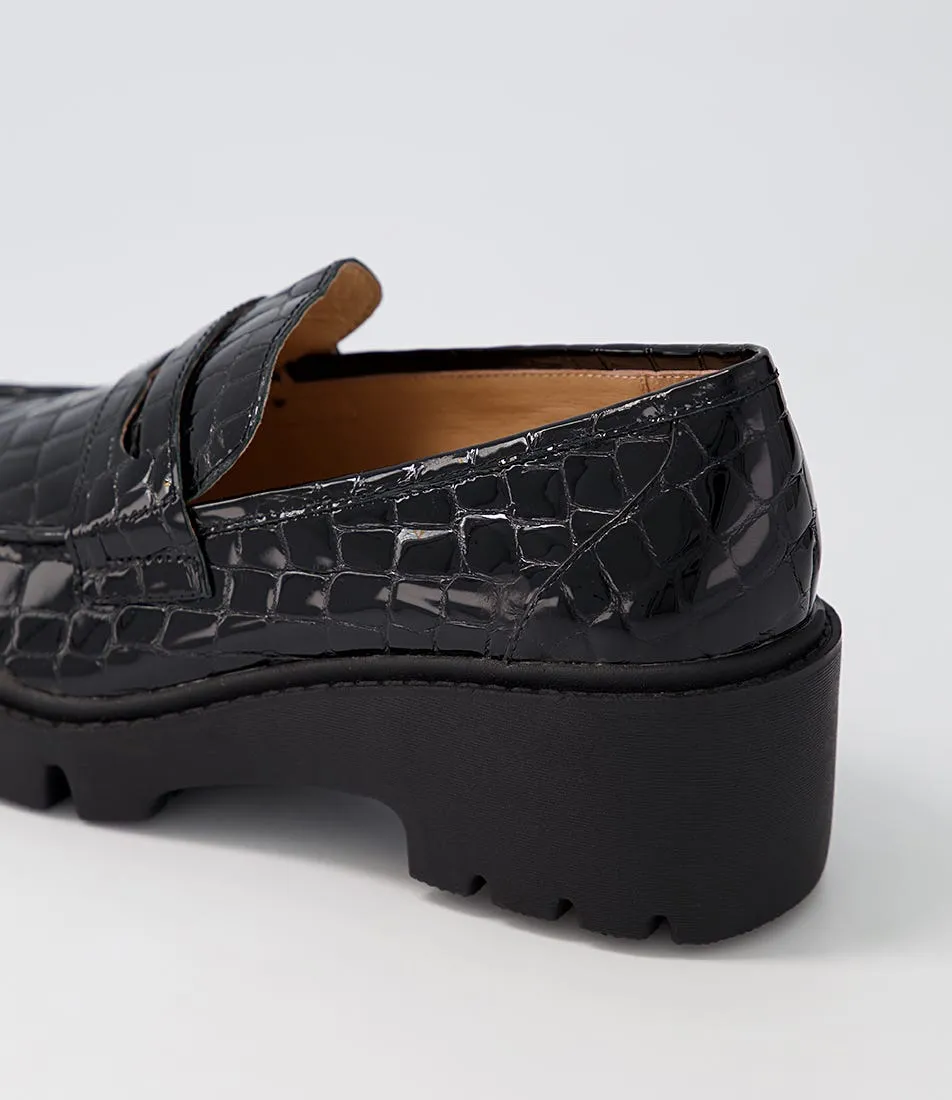 DJANGO & JULIETTE Unice Black Patent Croc Leather Heels