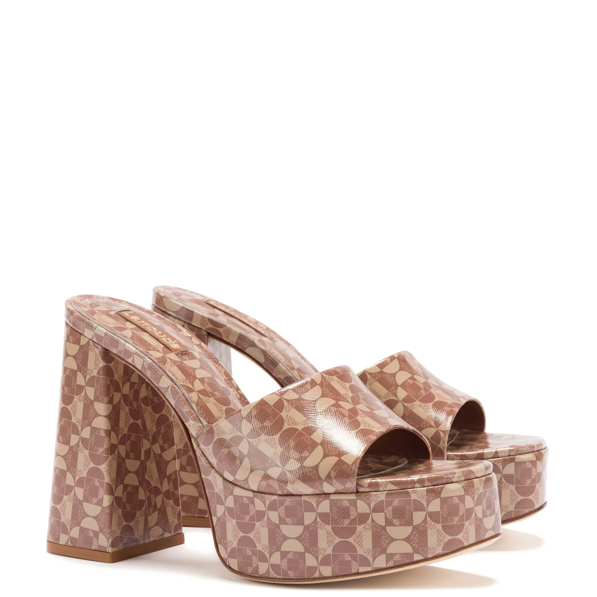 Dolly Mule Printed Caramel Saffiano Leather