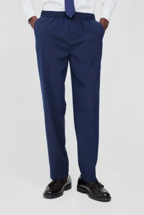 Elastic Waist Straight Fit Tailored Trousers