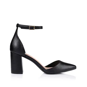 Enzo Closed Toe Block Heels - Black Smooth