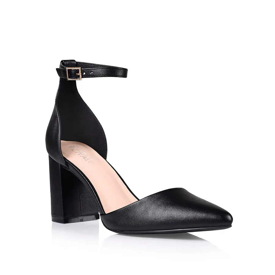 Enzo Closed Toe Block Heels - Black Smooth