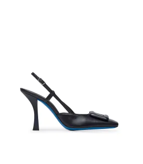 Fashionable Dark blue nappa leather pumps