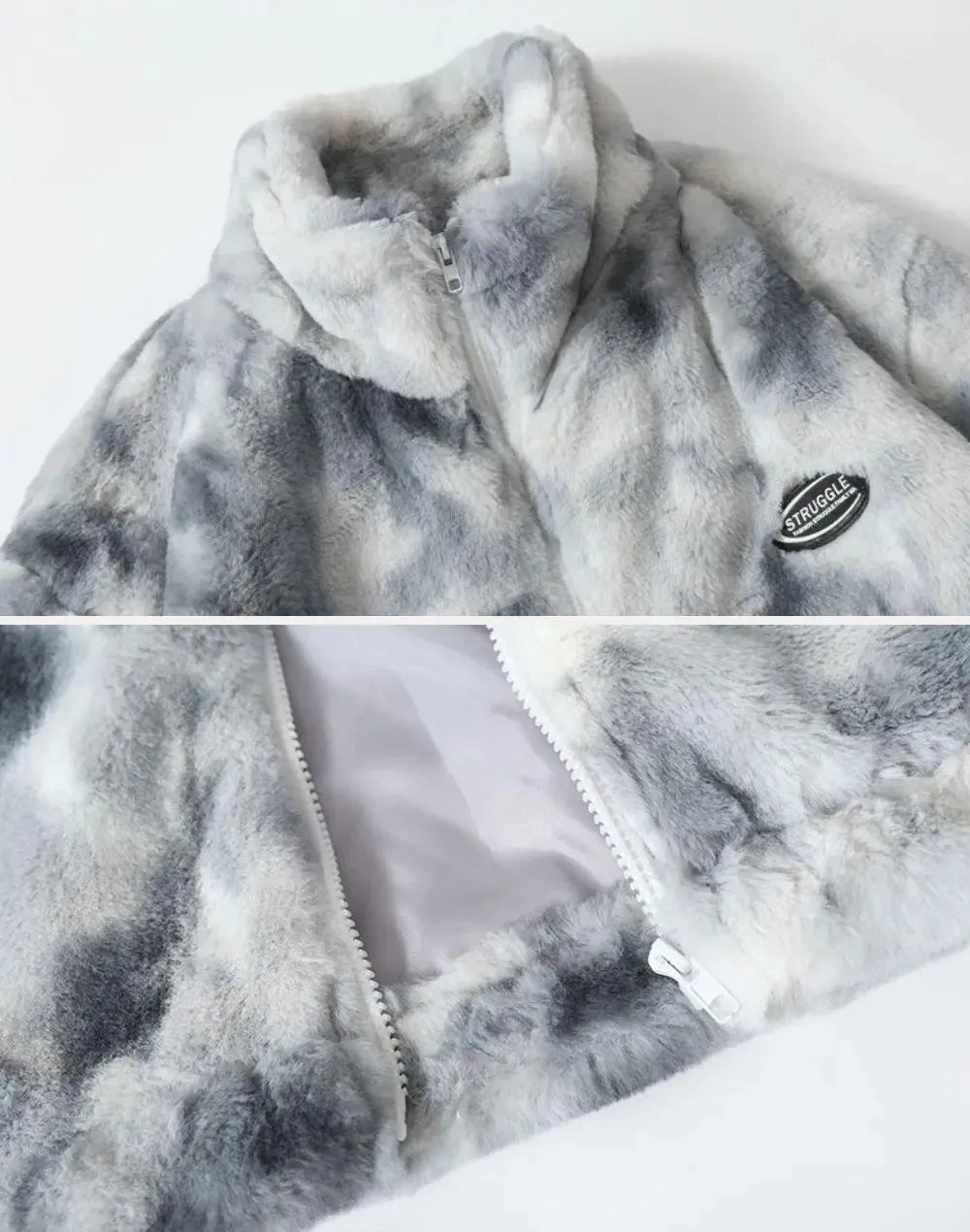 Faux Fur Marble Print Jacket