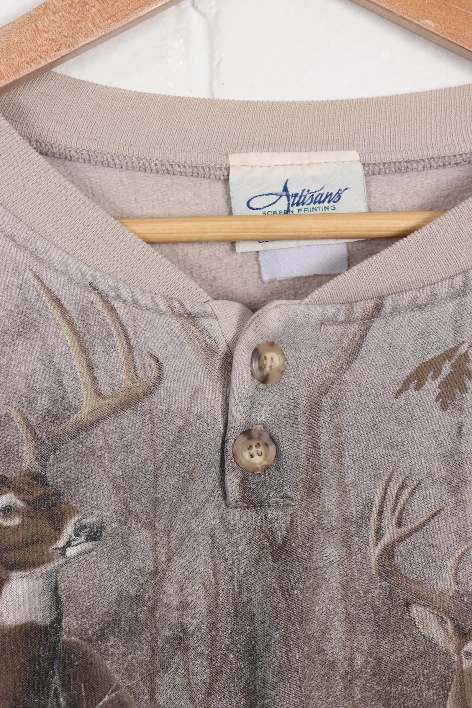 Forest Deer Henley Sweatshirt XL.