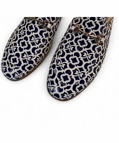 French Curve Women's Printed Mules In Blue And White