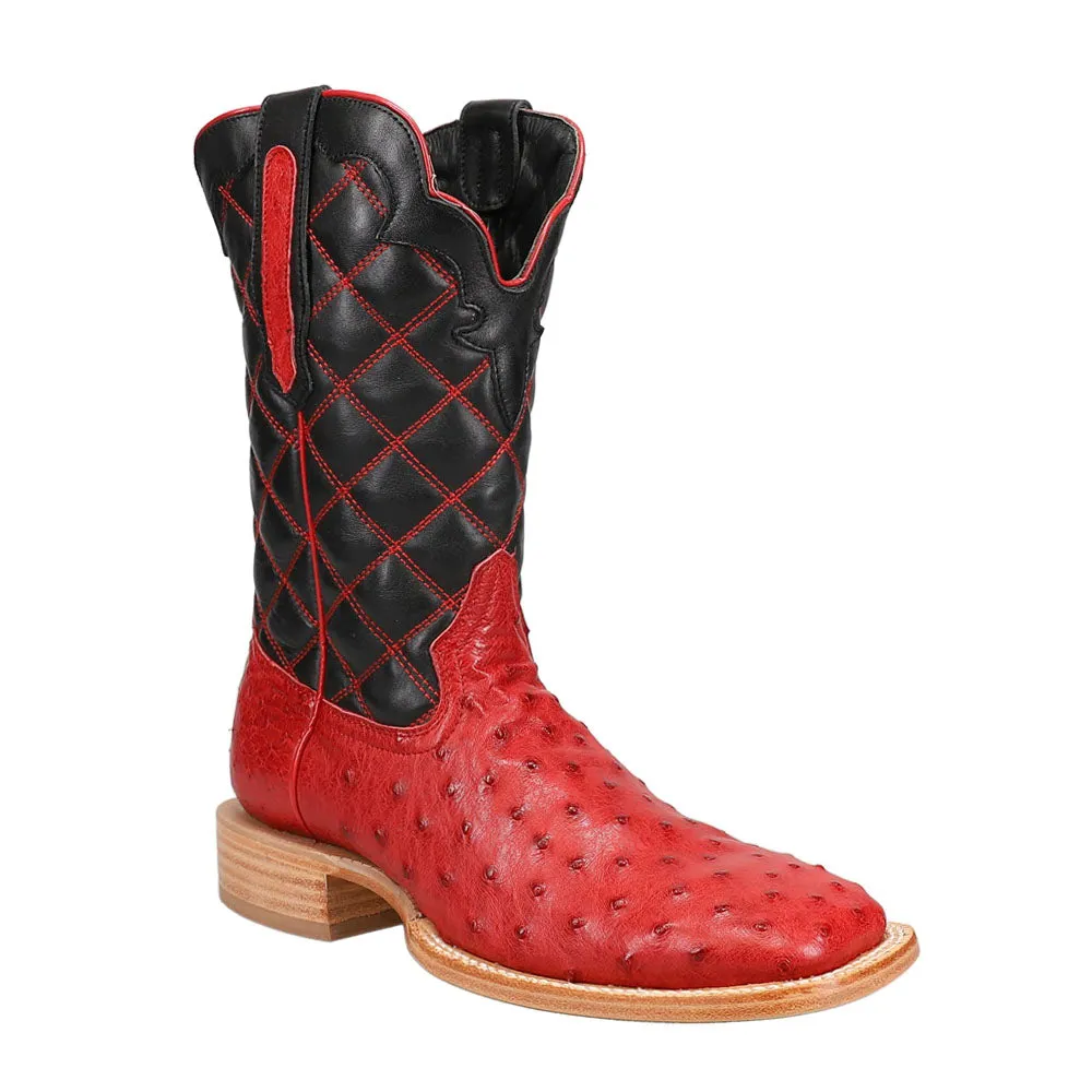 Full Quill Ostrich Embroidered Square Toe Cowboy Boots