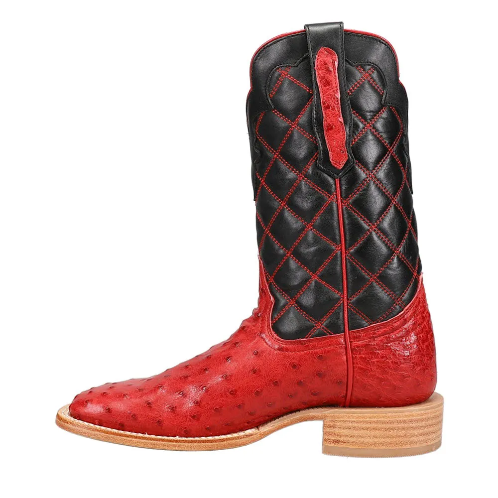 Full Quill Ostrich Embroidered Square Toe Cowboy Boots