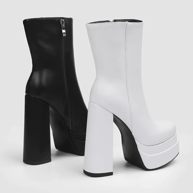 Quality Genuine Leather Women's Boots with Zipper Platforms and Elegant Heels