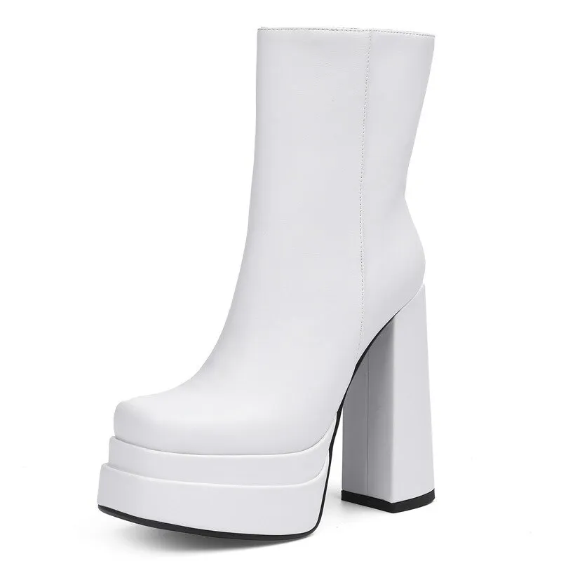 Quality Genuine Leather Women's Boots with Zipper Platforms and Elegant Heels