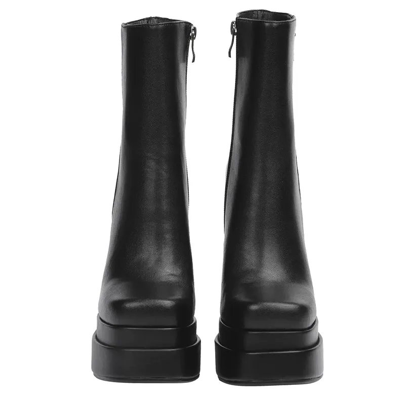 Quality Genuine Leather Women's Boots with Zipper Platforms and Elegant Heels