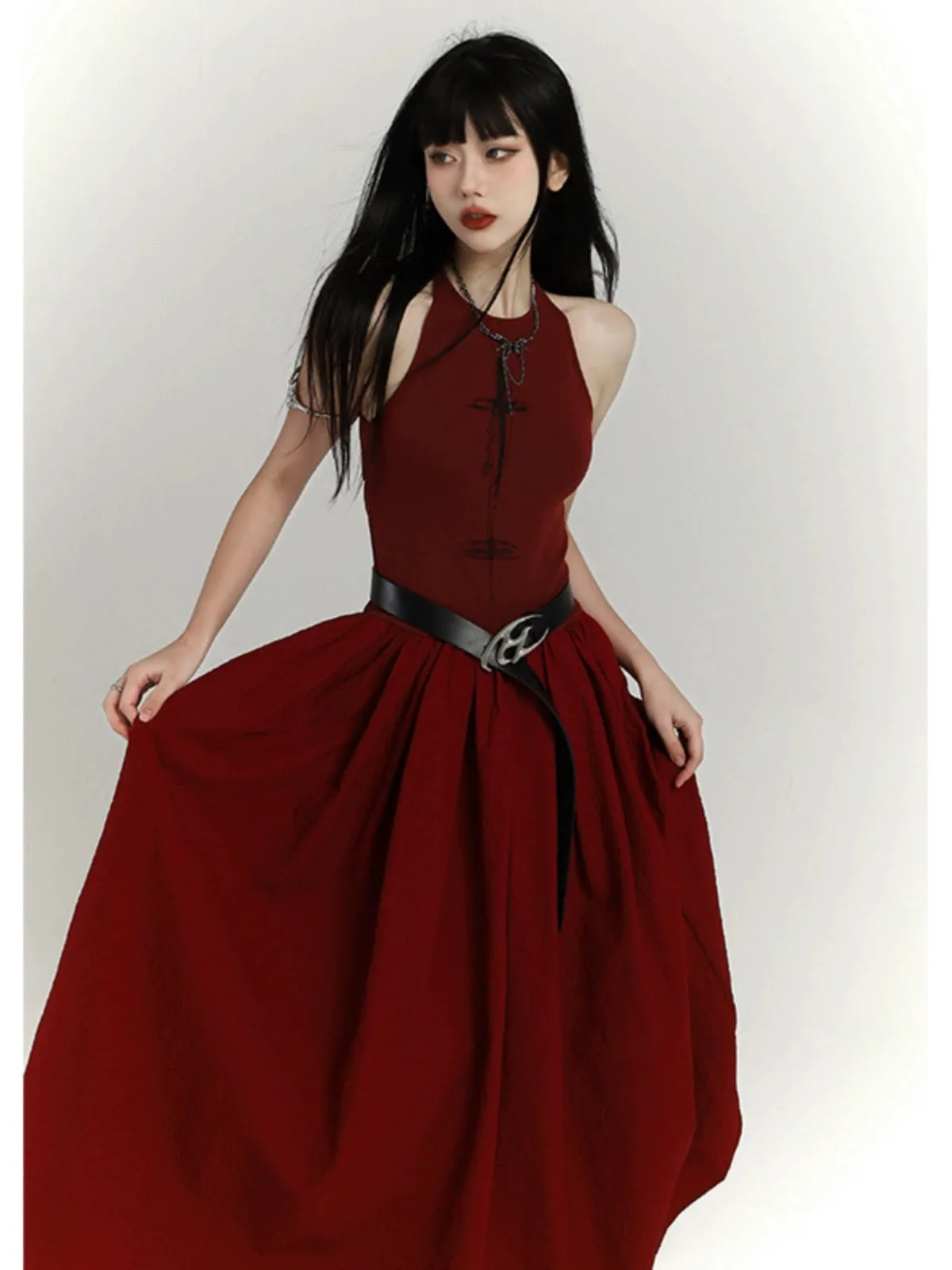 Ghost girl new Chinese style red dress suspender long skirt adult dress skirt birthday party small gift dress