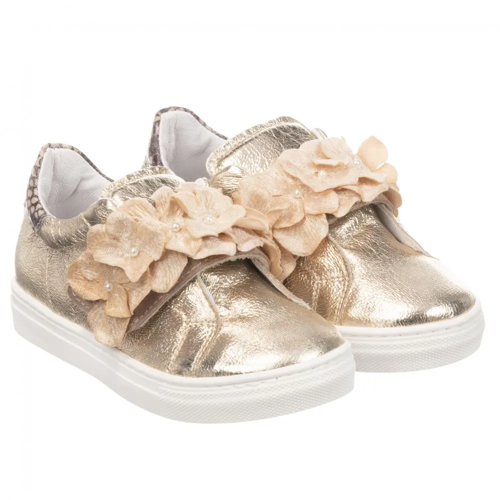 Girls Gold Floral Trainers