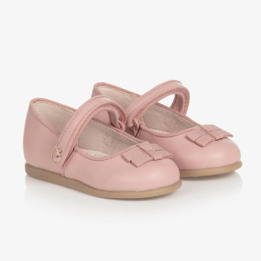 Girls Pink Faux Leather Ballerina Pumps