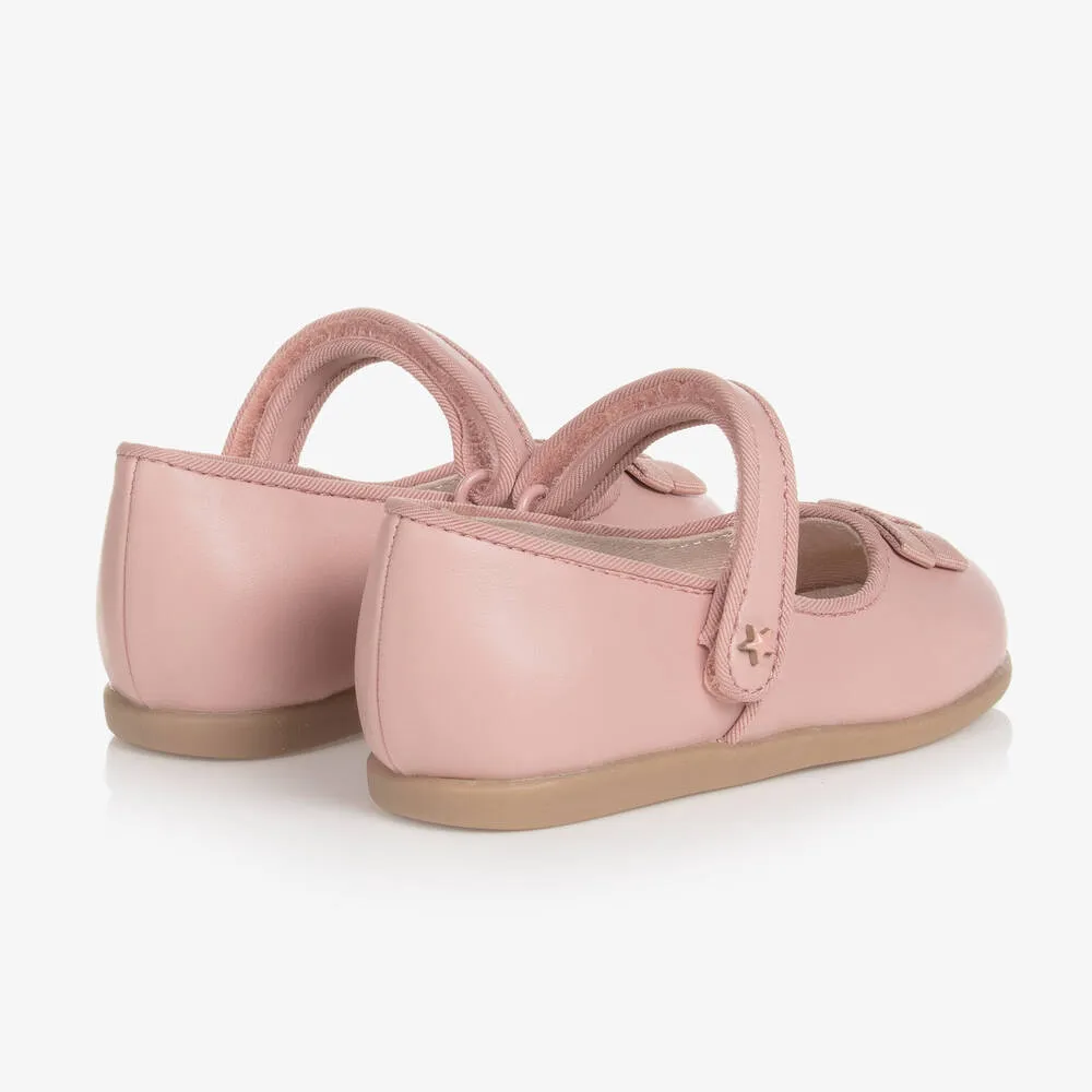 Girls Pink Faux Leather Ballerina Pumps