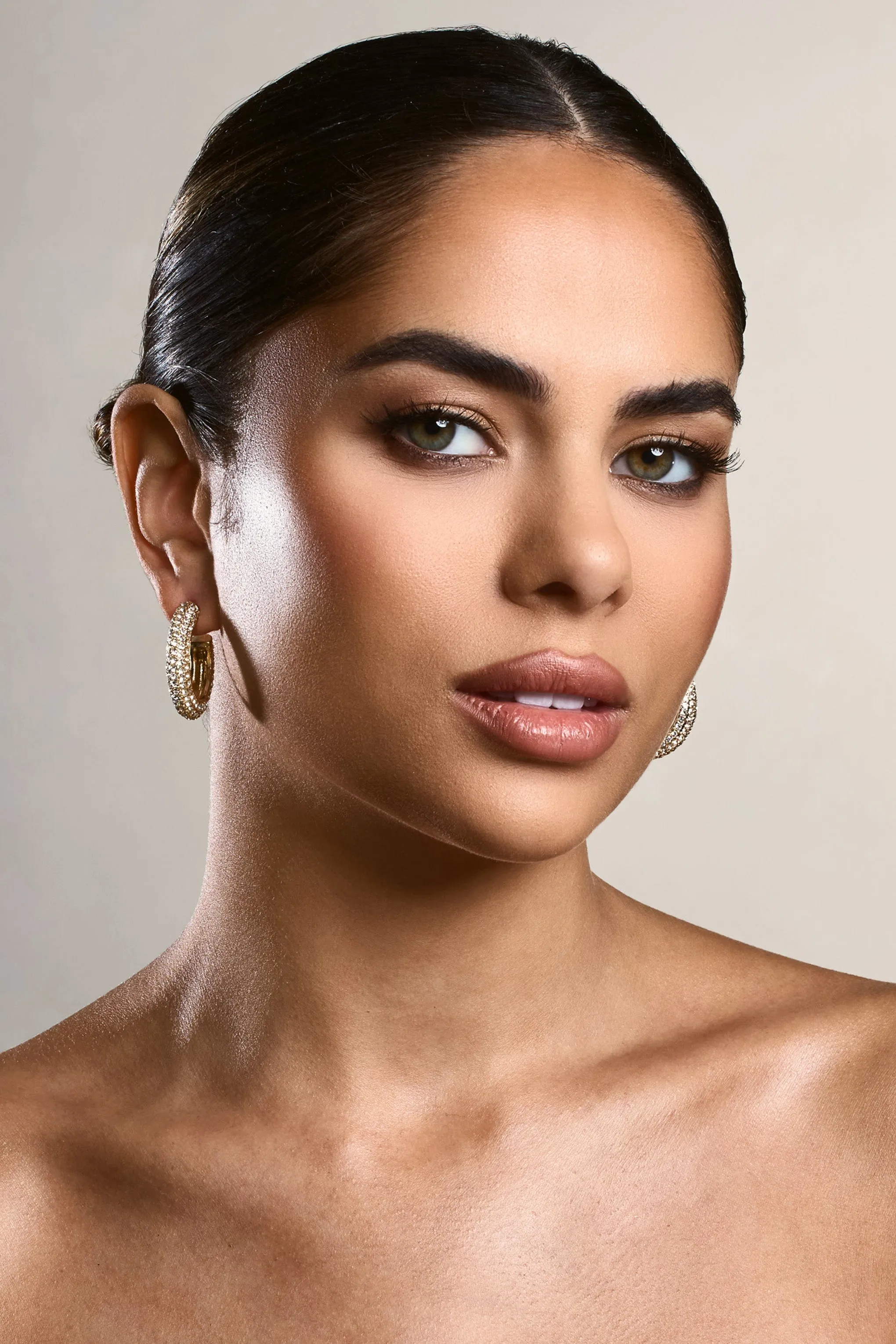 Gold Hoop Earrings with Diamante Details