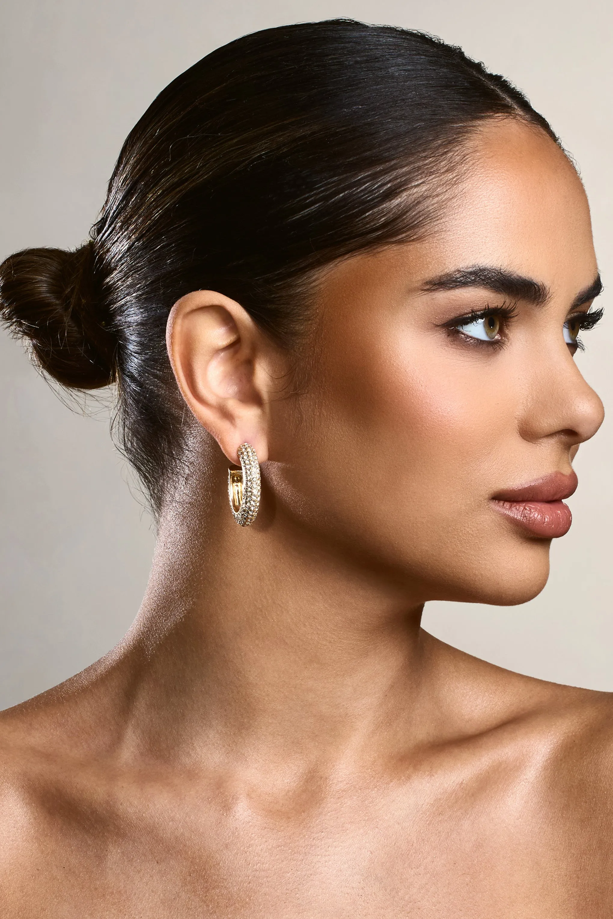 Gold Hoop Earrings with Diamante Details