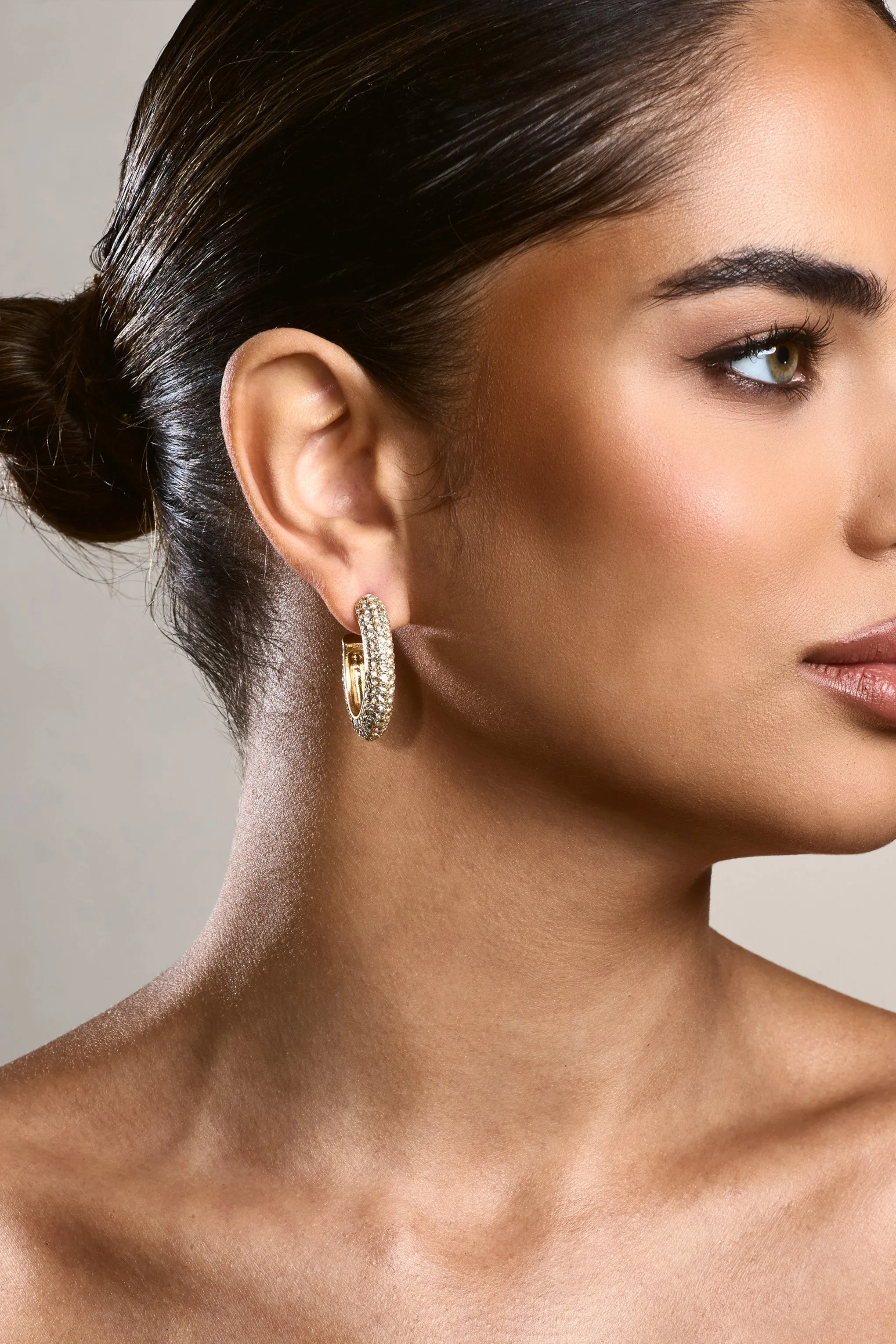 Gold Hoop Earrings with Diamante Details