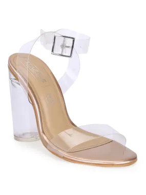 Gold Patent Perspex Clear High Block Heels